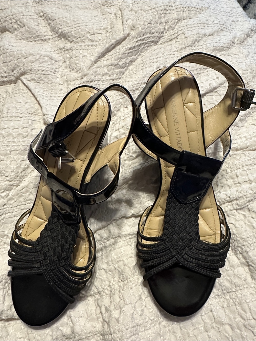 Anne Michelle Black Woven Strappy Heels